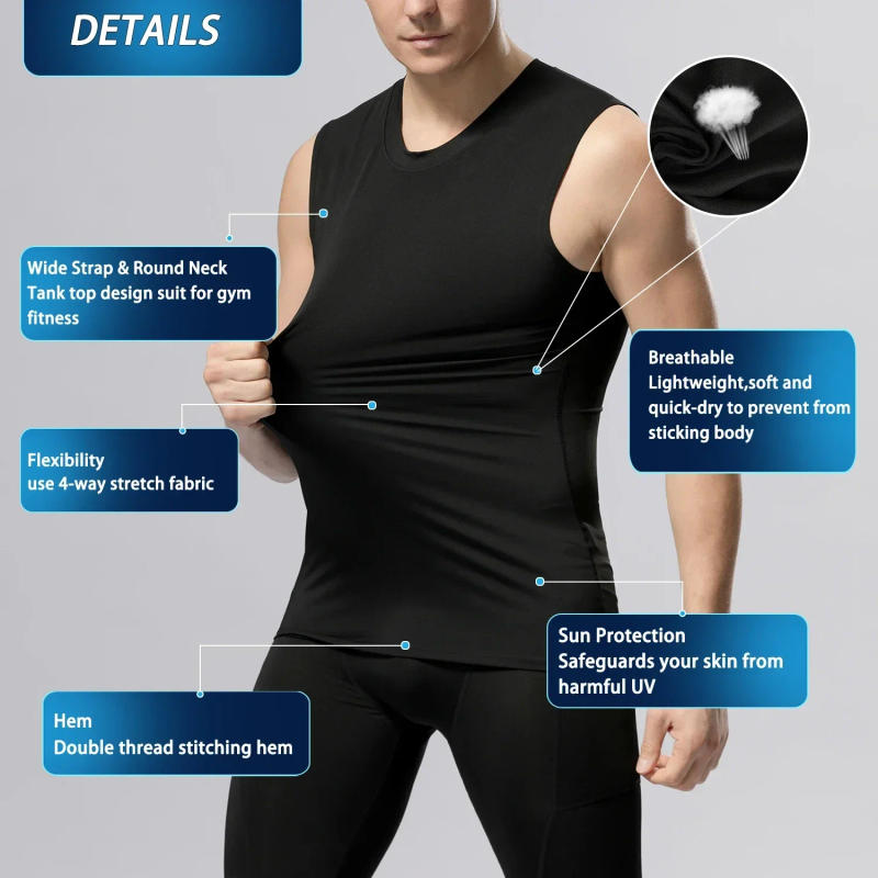 Description Picture 5 of itemCompression Shirts Men sleeveless Tank Top Slimming Undershirt Body Shaper Workout Gym Vest Base Layer Athletic Tee Shirts Black