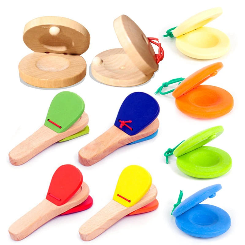 Description Picture 4 of item1pc Castanets Orff Percussion Instrument Wooden Color Baby Puzzle Music Toys Music Perception Children Entertainment Toy TMZ