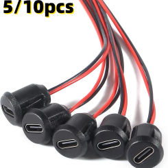 5/10PCS Type-C Female Chassis 2 Pin Type-C Female Socket Connector Waterproof Jack Female Charging Port 3A USB-C Charger Plug