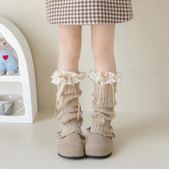 Casual Harajuku Bow Ribbon Leg Warmers Long Stockings Solid Color Knitted Foot Cover Kawaii Sweet Lolita Knitted Socks Lady