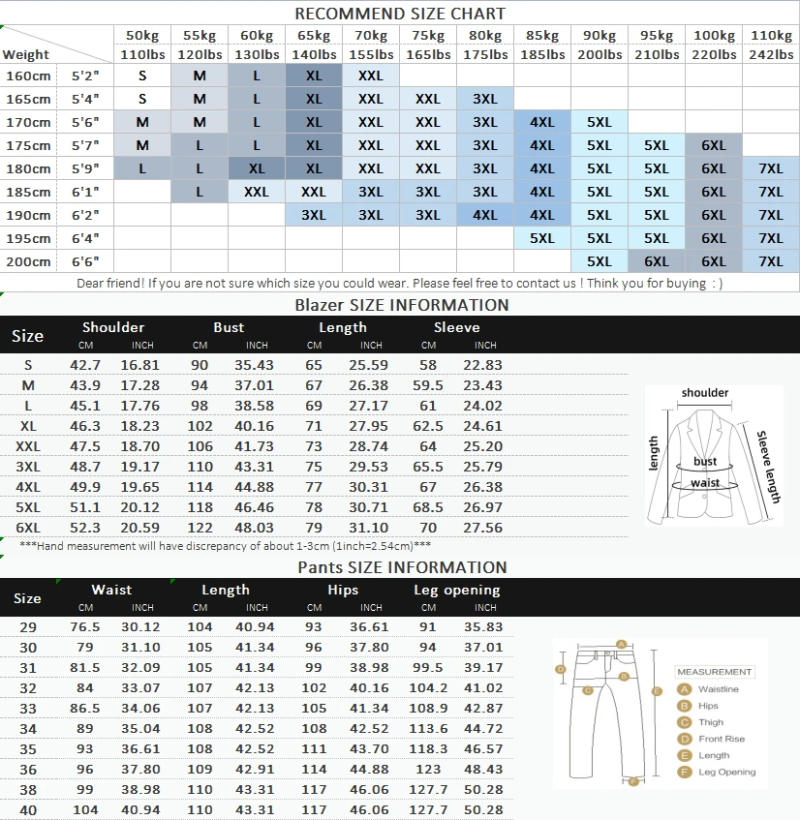 Description Picture 2 of itemMens Suits (Blazer+ Vest + Pants) Fashion Business Casual Slim-fit Wedding Gentleman Solid Color Work Evening Suit M-6XL
