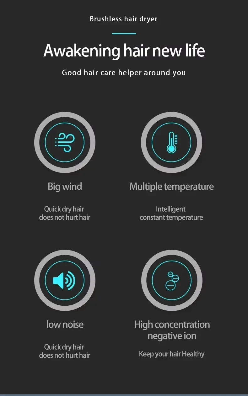 Description Picture 3 of item5 in 1 Professional Led Display Hair Dryer 110000RPM High-Speed Brushless Motor Negative Ion Blow Dryer Fast Drying Salon