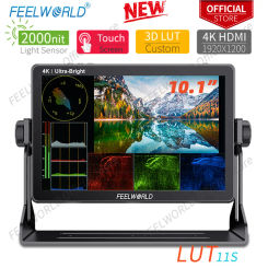 FEELWORLD LUT11S 10.1 Inch  2000nit Ultra Bright IPS Touch Screen 3DLUT 3G-SDI HDMI DSLR Camera Field Monitor with F970 External