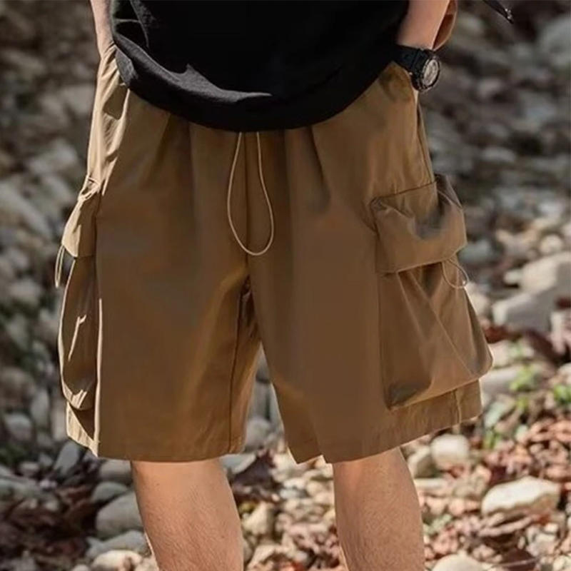 Description Picture 4 of itemMen Shorts Summer Outdoor Glossy Cool Feeling Quick Dry Wide Leg Pants Functional Wind Large Pockets Trendy Men Workwear Shorts