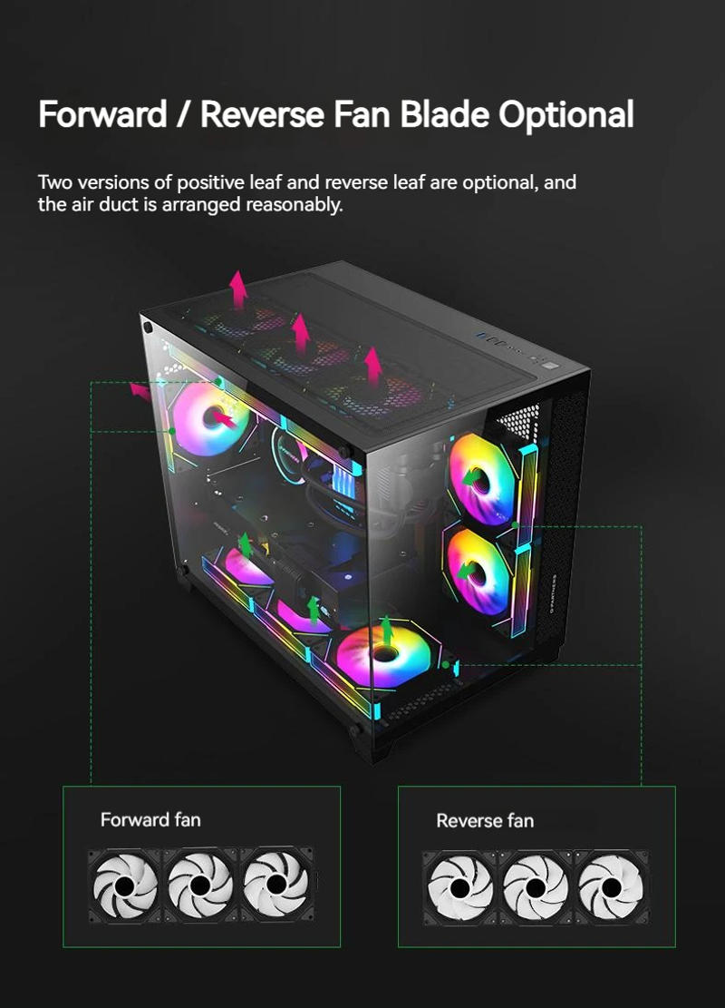 Description Picture 4 of itemTEUCER JM-1 ARGB Fan 3 in 1 RGB Mirror Cycle Light Effect 800-2000RPM PWM Water Cooling 360mm PC Cooler Fan Kit