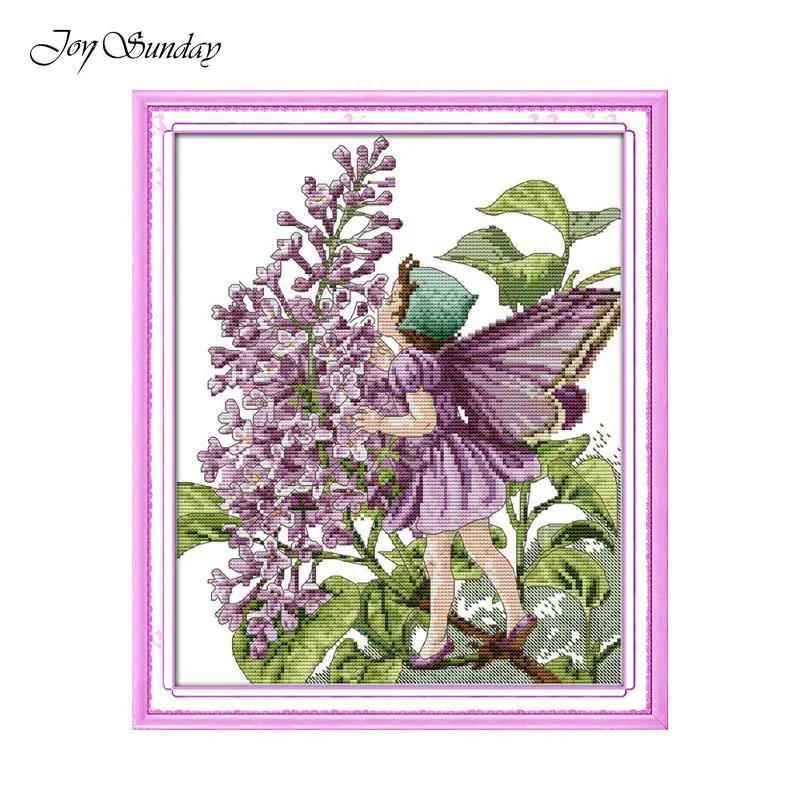 Description Picture 2 of itemJoy Sunday Fairies Pattern Cross Stitch Kits DIY DMC Thread Aida Cloth 16CT 14CT Printed Canvas Hand Embroidery Needlework Sets