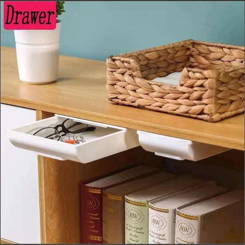 Description Picture 5 of itemSelf Stick Pencil Tray Under Desk Drawer Storage Box Hidden Stationery Organizer Stand For Pens Office Home Storage Organizer