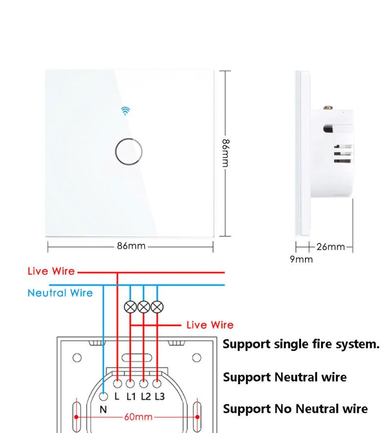 Description Picture 2 of itemAXUS EU WiFi Smart Light Switches Touch Switch RF433 No Neutral Wire Smart Home Life Tuya App Control Support Alexa Google Home