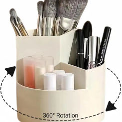 360 Rotating Pencil Pen Holder 3 Slot Makeup/Cosmetics Brushes Storage Organizer Cup for Desk Table Vanity Countertops