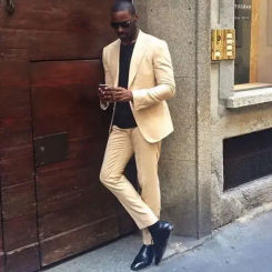 Beige Khaki Smart Casual Men Suit Beach Jacket Custom Slim Fit 2 Piece Groom Tuxedo Fashion High Street Blazer Set Costume Homme