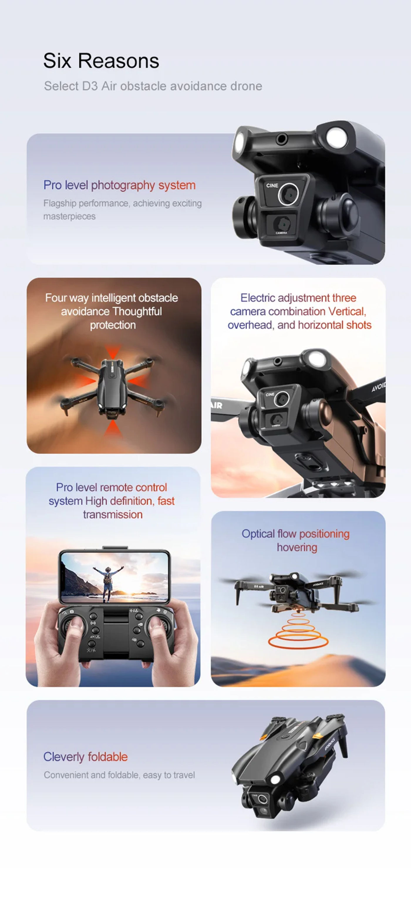 Description Picture 3 of itemXiaomi D3 Air Drone 8K Three Caremas GPS Four Sided Obstacle Avoidance Optical Flow Electric Modulation Aerial Vehicle 10000M