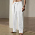 Men Cotton Linen Wide Leg Trousers Summer Casual Comfortable Thai Fisherman Loose Long Pants White Black Solid Autumn M-3xl