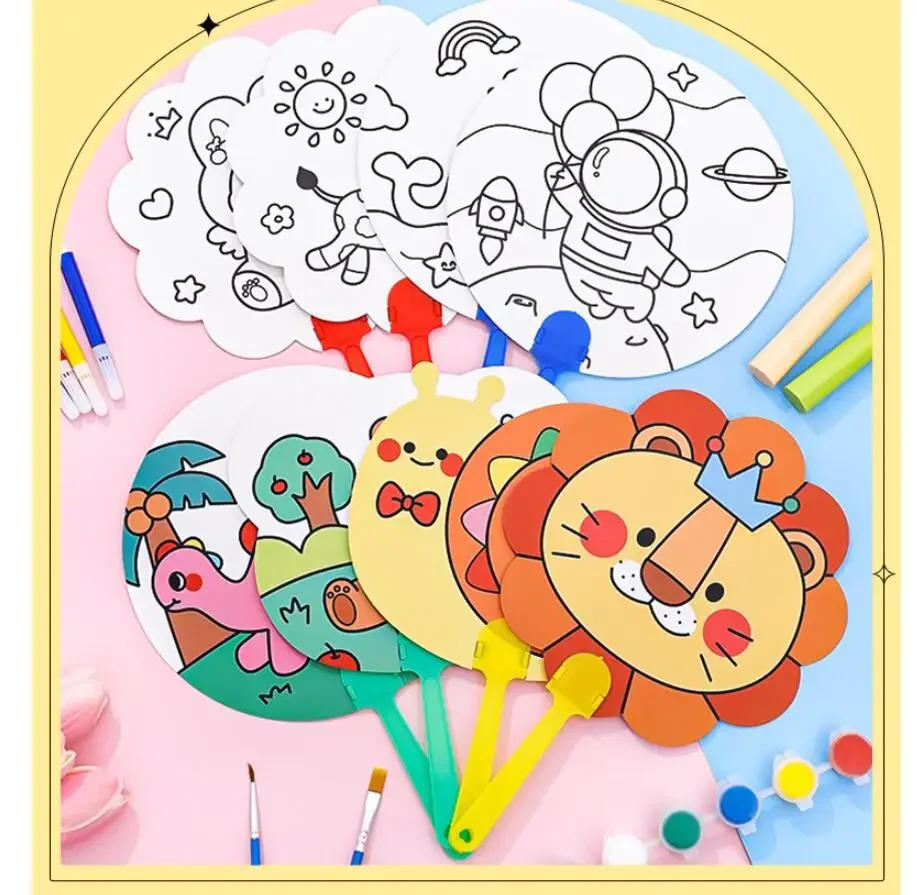 Description Picture 4 of item8Pcs Cartoon Cute Graffiti Painting Summer Fan Toys for Kids Birthday Party Favors Baby Shower Pinata Filler Kindergarten Gifts