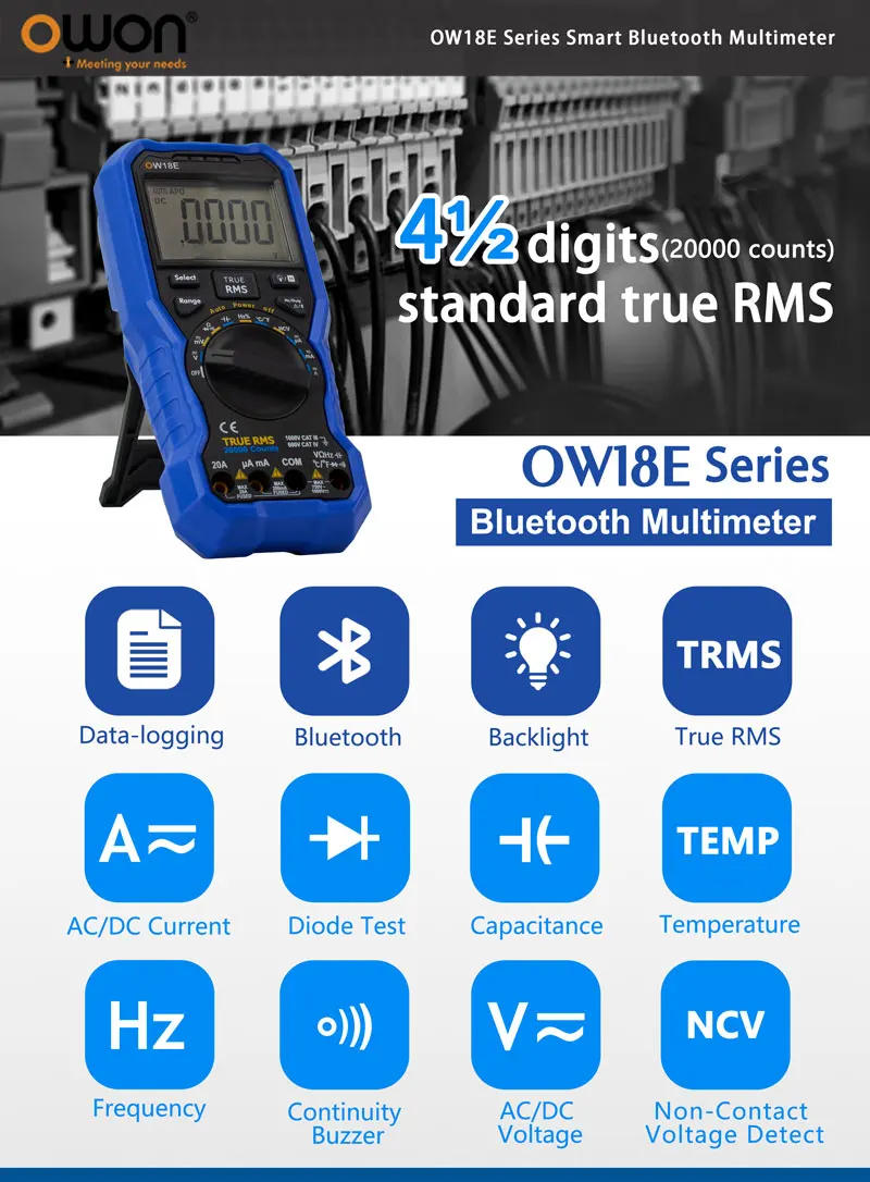 Description Picture 2 of itemOWON OW18D OW18E 4 1/2 Digits Handheld Digital Multimeter True RMS Test 20000 Counts Flashlight Function Multimeters Digital