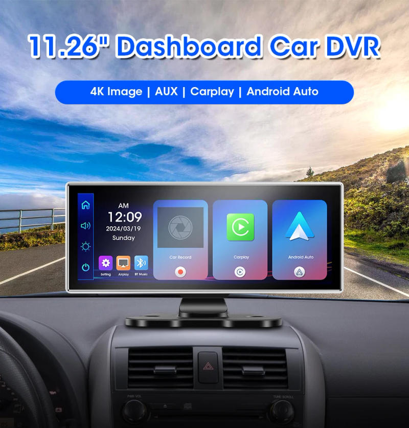 Description Picture 5 of item11.26'' 4K Dash Cam Carplay Screen Android Auto Car DVR Automotive Intelligent System Video Recorder Rear View Camera Black Box