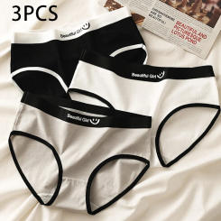 3pcs Girl Solid Color Underwear Sports Simplicity Student Cute Mid-Rise Waist Briefs Breathable Soft Female Shorts