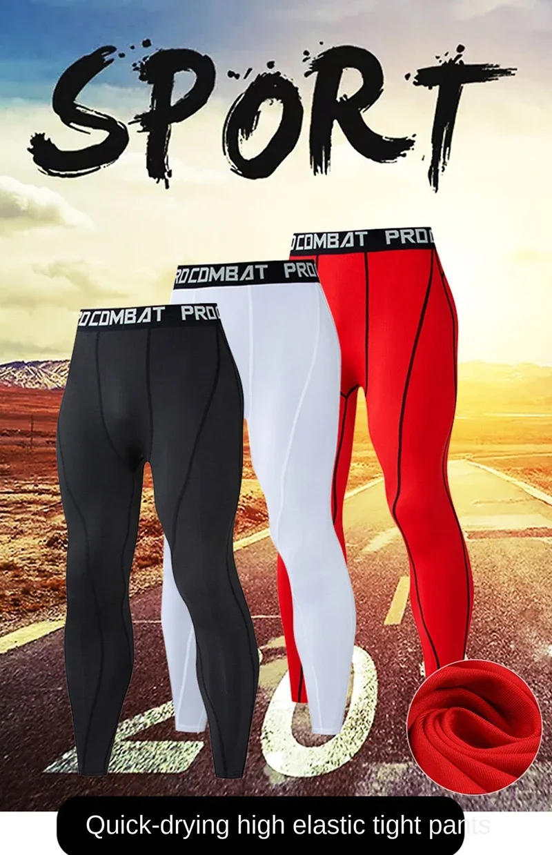 Description Picture 3 of itemNew Compression Pants Leggings Men Running Sport Quick Dry Pants Fitness Training Trousers Male Workout Clothing