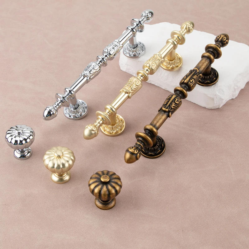 Description Picture 6 of itemEuropean retro light luxury drawer gold long pull style kitchen cabinet silver Pull handle drawer antique knob