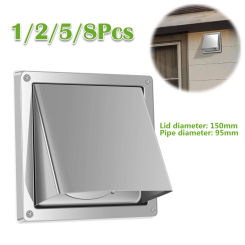 1-8Pcs 4'' Dryer Vent Cover Stainless Steel Wall Exhaust Covers with 4 Screw Washers Waterproof Outlet Heating Cooling Vents Cap