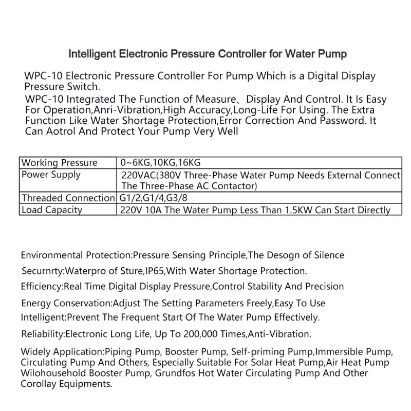 Description Picture 4 of item1PC Automatic Eletronic Digital Display Pressure Controller Switch WPC-10 Eletronic Pressure Controller for Water Pump Air Pump