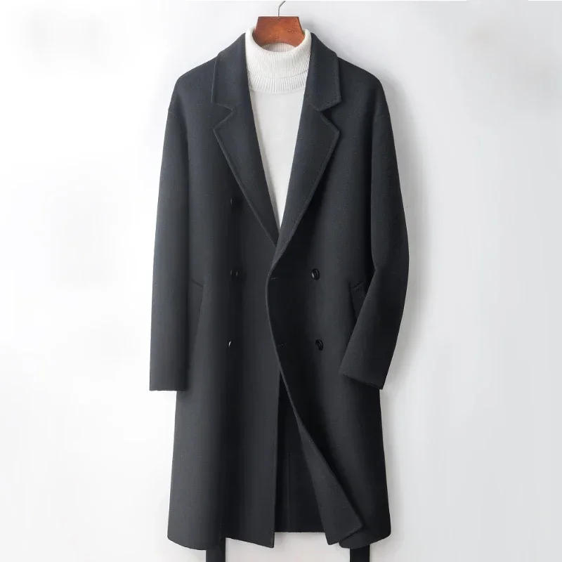 Description Picture 4 of itemAutumn and Winter Men's Mid Length Double Breasted Belt Coat Jacket