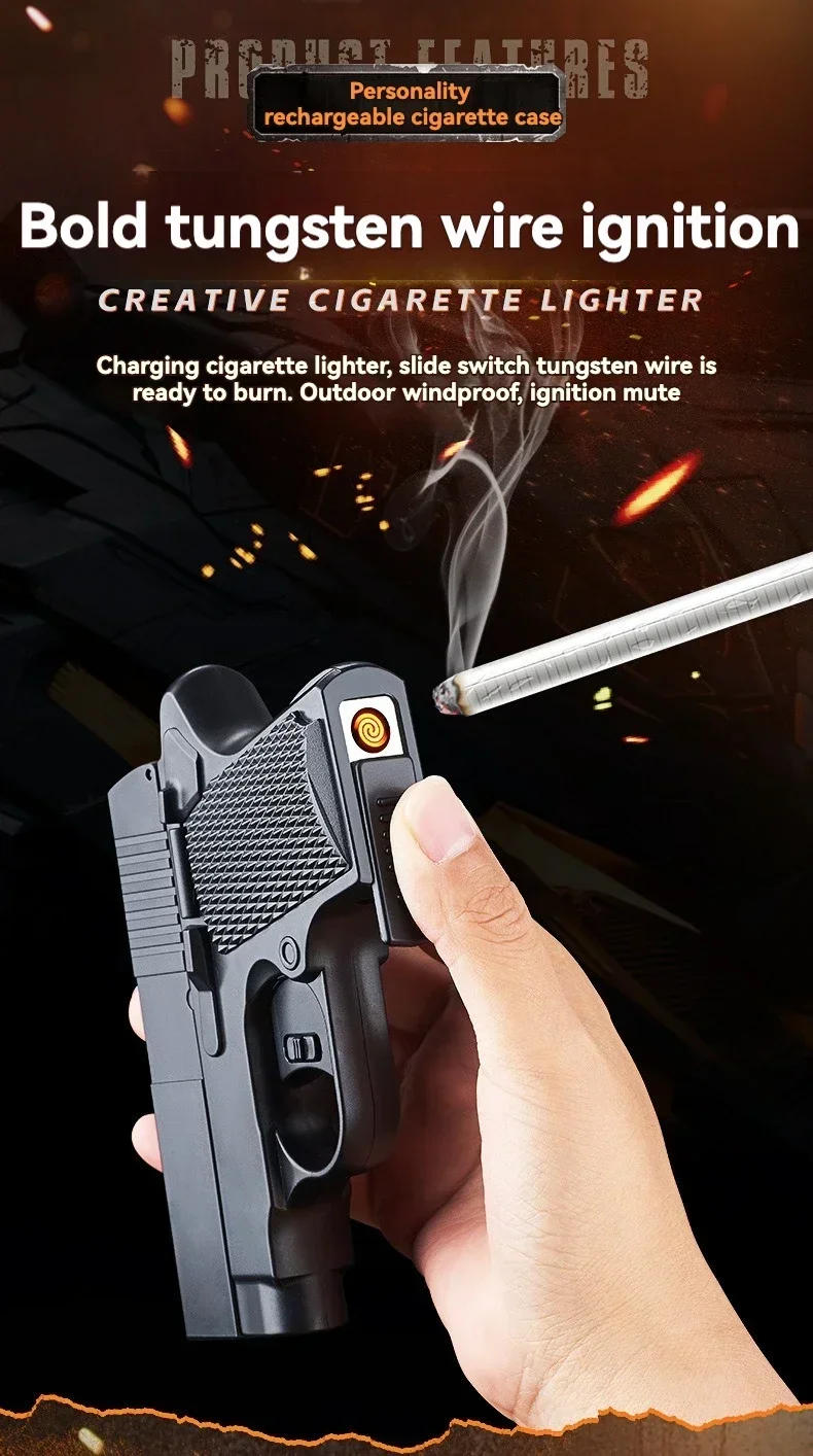 Description Picture 4 of itemNew Gun Lighter Pistol Cigarette Case Lighter Rechargeable Tungsten Wire Smoke Accessories One-click Multifunctional Ignitertool