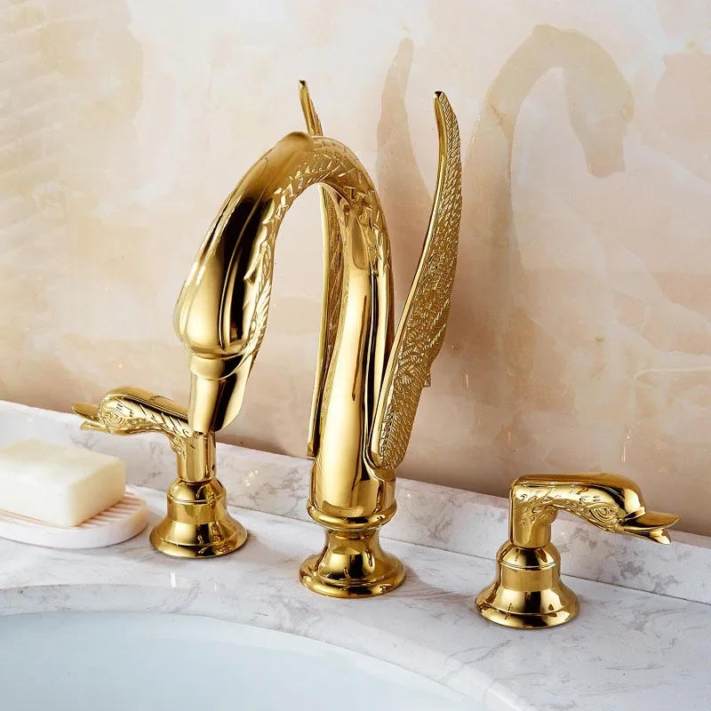 Description Picture 2 of itemBathroom basin brass faucet gold widespread Swan black Tap luxury Mixer Hot And Cold shower room sink
