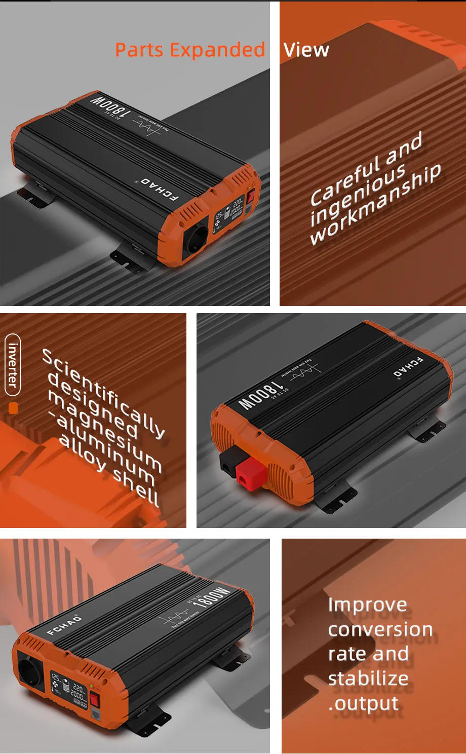 Description Picture 4 of itemFCHAO 3600W Solar Panel Inverter Pure Sine Wave 12V 24V To 220V Car Power Converter Supply Solar Power LCD Display For RV Truck