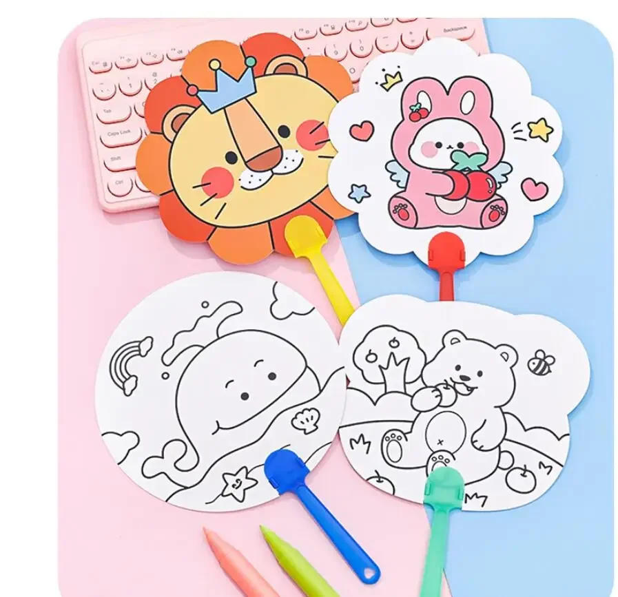 Description Picture 3 of item8Pcs Cartoon Cute Graffiti Painting Summer Fan Toys for Kids Birthday Party Favors Baby Shower Pinata Filler Kindergarten Gifts