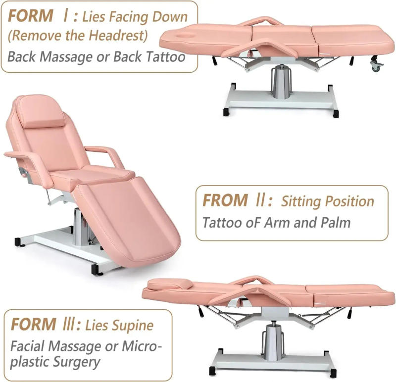 Description Picture 3 of itemHydraulic Facial Bed Massage Table, Multi-Purpose 3-Section Tattoo Chair Esthetician Bed, Adjustable Beauty Salon Spa Equipment