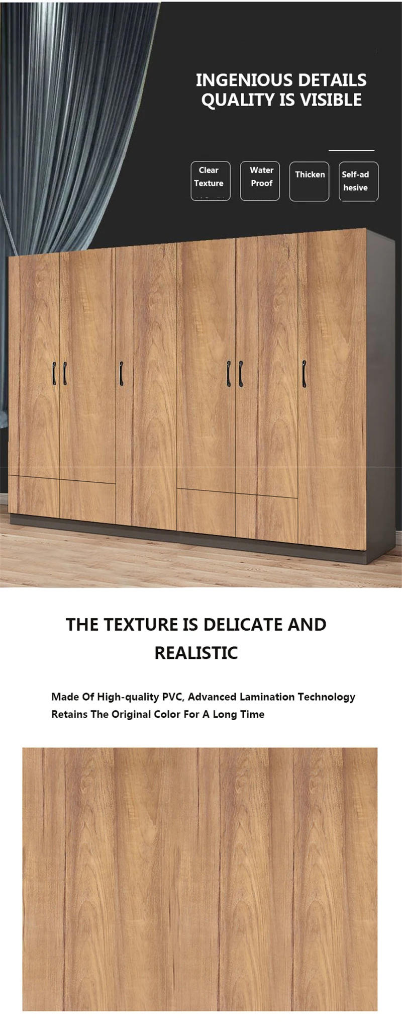 Description Picture 4 of itemPVC Waterproof Self Adhesive Wallpaper Roll Furniture Cabinets Vinyl Decorative Film Wood Grain Stickers For DIY Home Decor