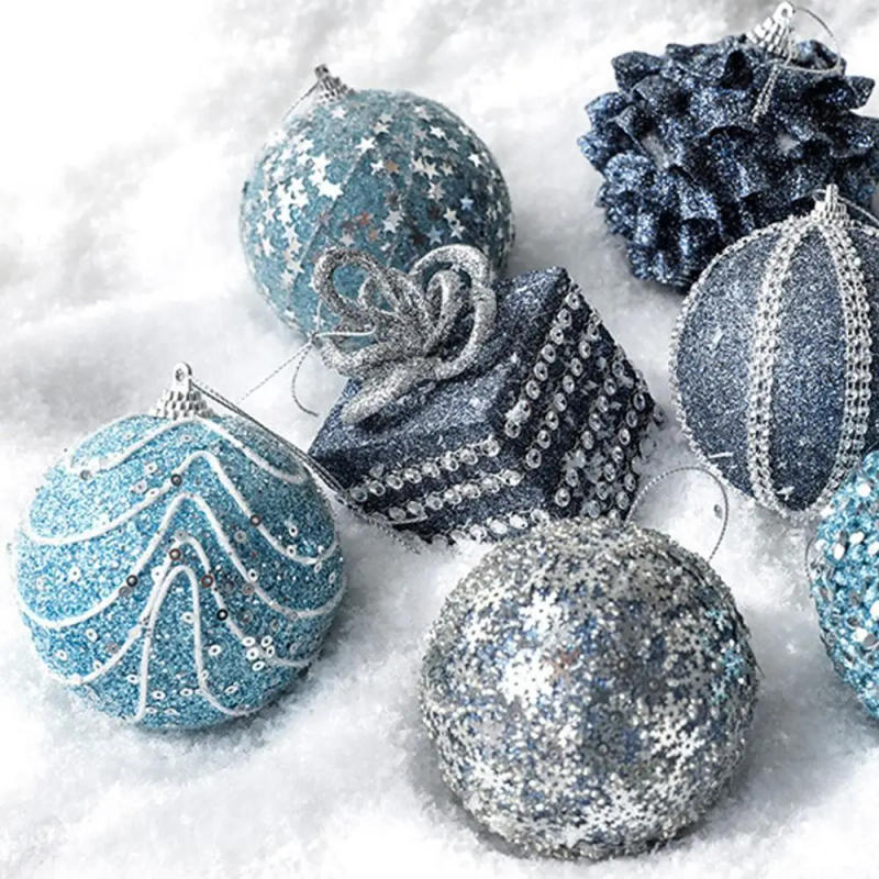 Description Picture 2 of item8cm Christmas Foam Sequin Balls Pendant Blue Reusable Christmas Hanging Balls Shatterproof Elegant Christmas Tree Ornaments