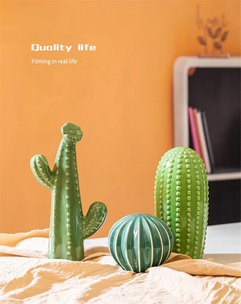 Description Picture 2 of itemNordic Ceramic Handicrafts Simulation Cactus Ornaments Art Decorative Home Furnishings Photography Props Green Room Decor