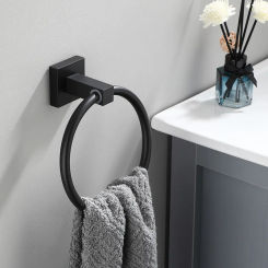 Tuqiu Towel Hanger Wall Mounted Black Towel Rack Bathroom Aluminum Towel Bar Rail White Towel Holder