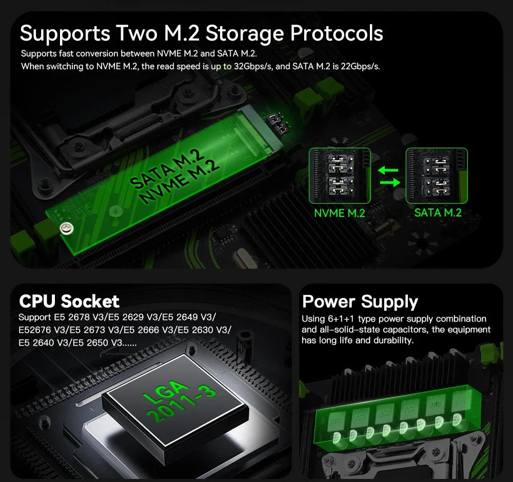 Description Picture 3 of itemMACHINIST X99 PR9 X99 Motherboard Combo LGA 2011-3 Intel Xeon e5 2640 v3 cpu kit support DDR4 RAM SATA/NVME M.2 Slot USB 3.0