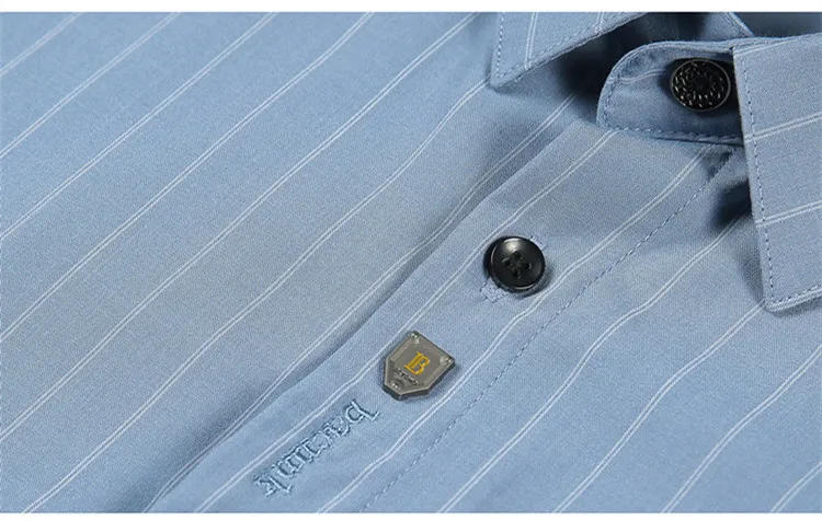 Description Picture 4 of itemPlus Size 4XL-M Men's Summer Short Sleeve Embroidery Striped Dress Shirts 2022 Korean Buttons Slim Casual Social Tuxedo Blouses