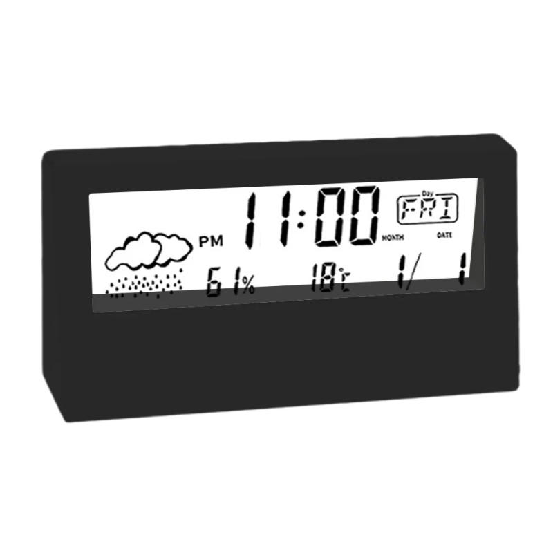 Description Picture 5 of itemLCD Electric Desk Alarm Clock With Calendar And Digital Temperature Humidity Battery Operated For Home Office Desktop Ornament
