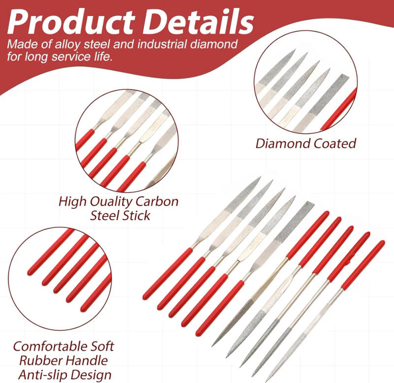 Description Picture 3 of item10Pcs Diamond Needle File Set For Jewelry Metal Wood Ceramic Glass Stone Craft Sharping Working Hand Carving Tool