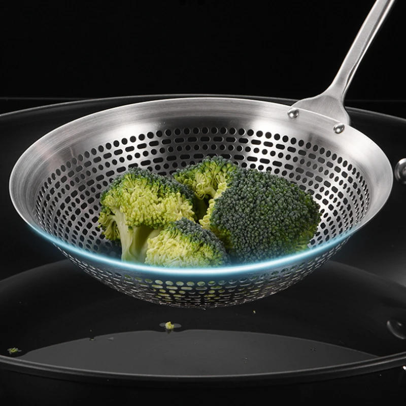 Description Picture 4 of item1pc 304 Stainless Steel Large Colander Kitchen Cooking Skimmer Ladle Pasta Food Strainer Spoon Kitchen Tools