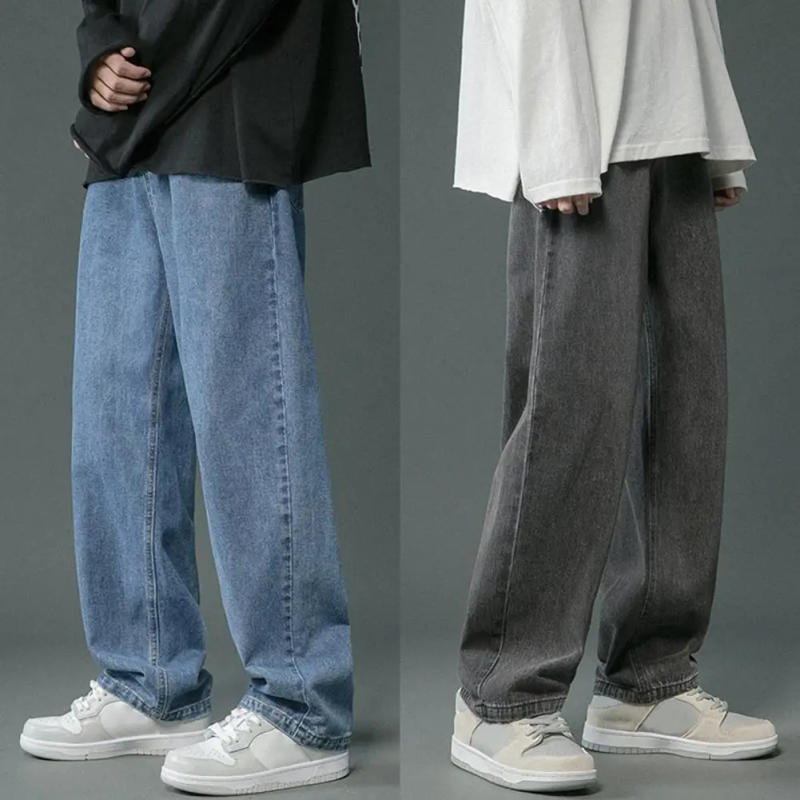 Description Picture 3 of item2024 New Man Straight Denim Wide-leg Pants Korean Men Casual Long Jeans Hip Hop Style Men Jeans Solid Color Male Denim Trousers