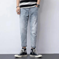 Spring/Summer 2024 New Jeans Men's Fashion Slim Fit Small Feet Pants High Quality Trendy denim cropped pants Korean version