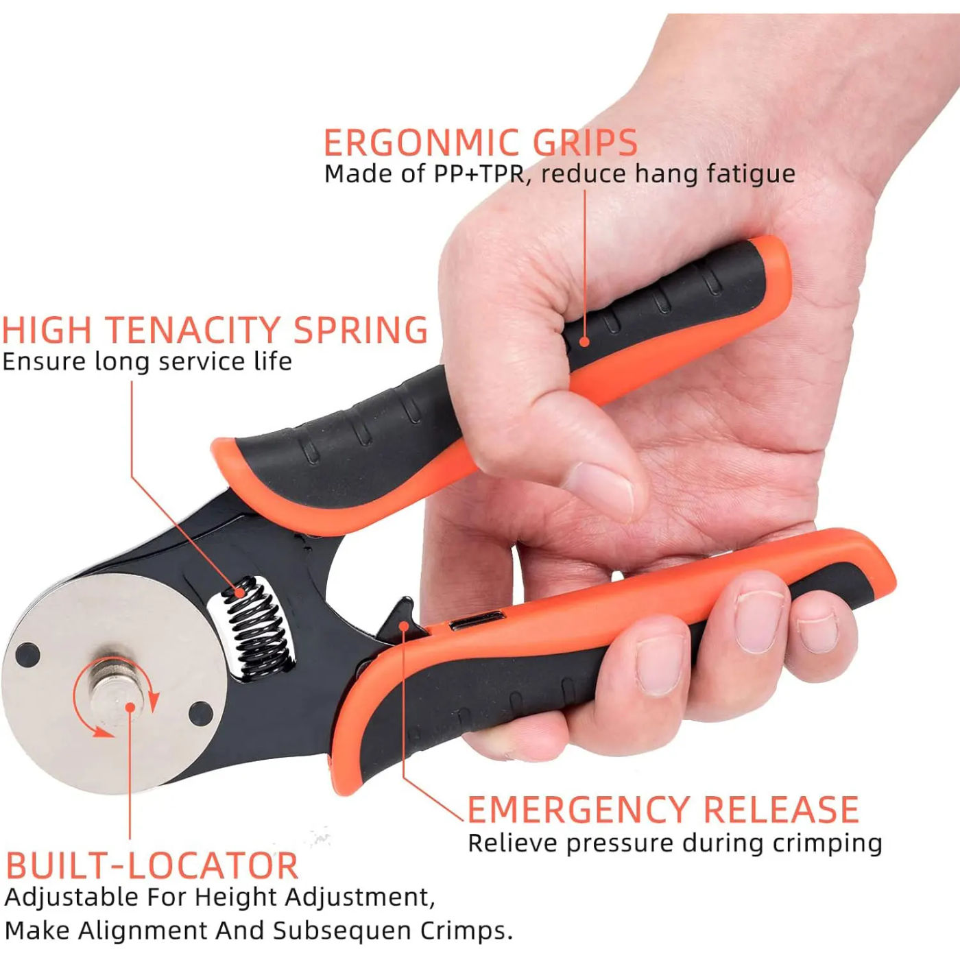 Description Picture 4 of itemDeutsch Crimp Tool Closed Barrel Crimper 4 Way Indent 8 Impression Type Pin Crimping Tool for Deutsch Connector 14, 16, 18 AWG