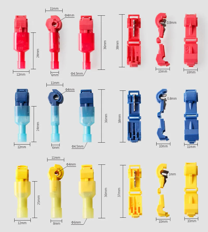 Description Picture 4 of item50 PCS,T-Shaped Crimp Terminal Blocks,Electrical Connector Connection Clamps,Quick-Free Stripping Plugs,Cable Connector Plug