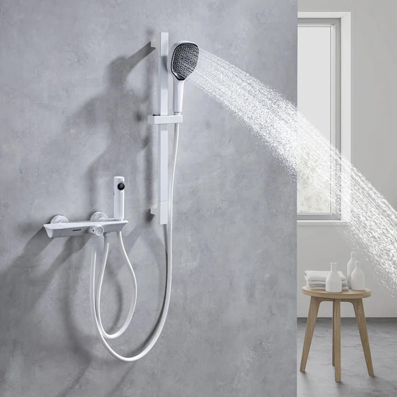 Description Picture 4 of itemTuqiu Brushed Gold Bathtub Shower Set Wall Mounted Thermostatic Shower Faucet Gray Bathroom Waterfall Bath & Shower Faucet Brass
