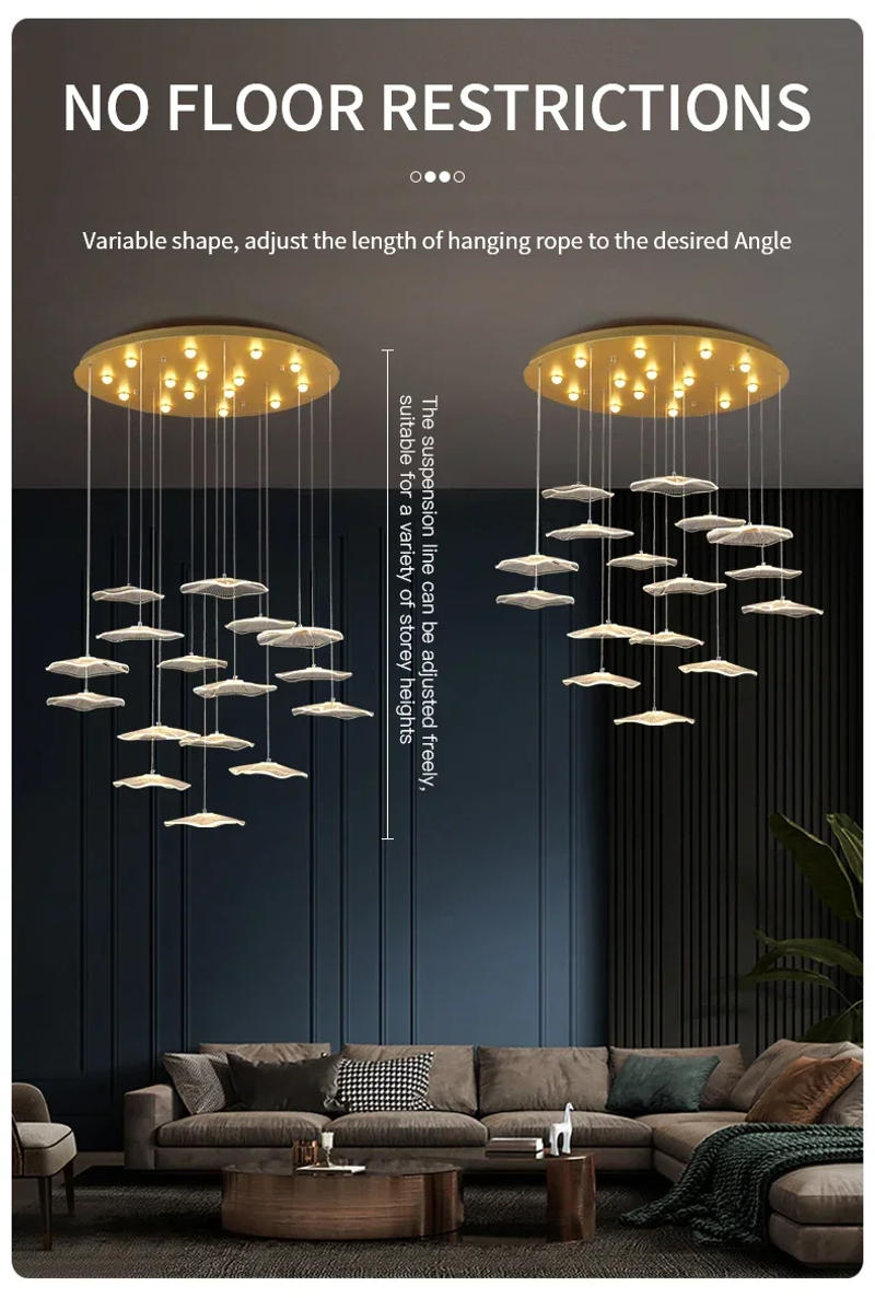 Description Picture 4 of itemNordic Lotus Leaf Style Modern Temperament Living Room Kitchen Hotel Lobby Villa Staircase LongChandelier Lighting Fixtures Lamp