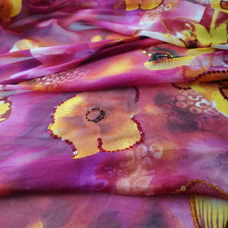 Description Picture 4 of itemOmbre Embroidery Sequin Fabric Bling Saree Georgette Pure Silk Mulberry Dress Sudan Toub Sewing Material