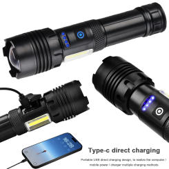 High Power LED Flashlight High Lumens Flashlight USB Rechargeable Zoomable Outdoor Camping Lantern for Outdoor Fishing Adventure