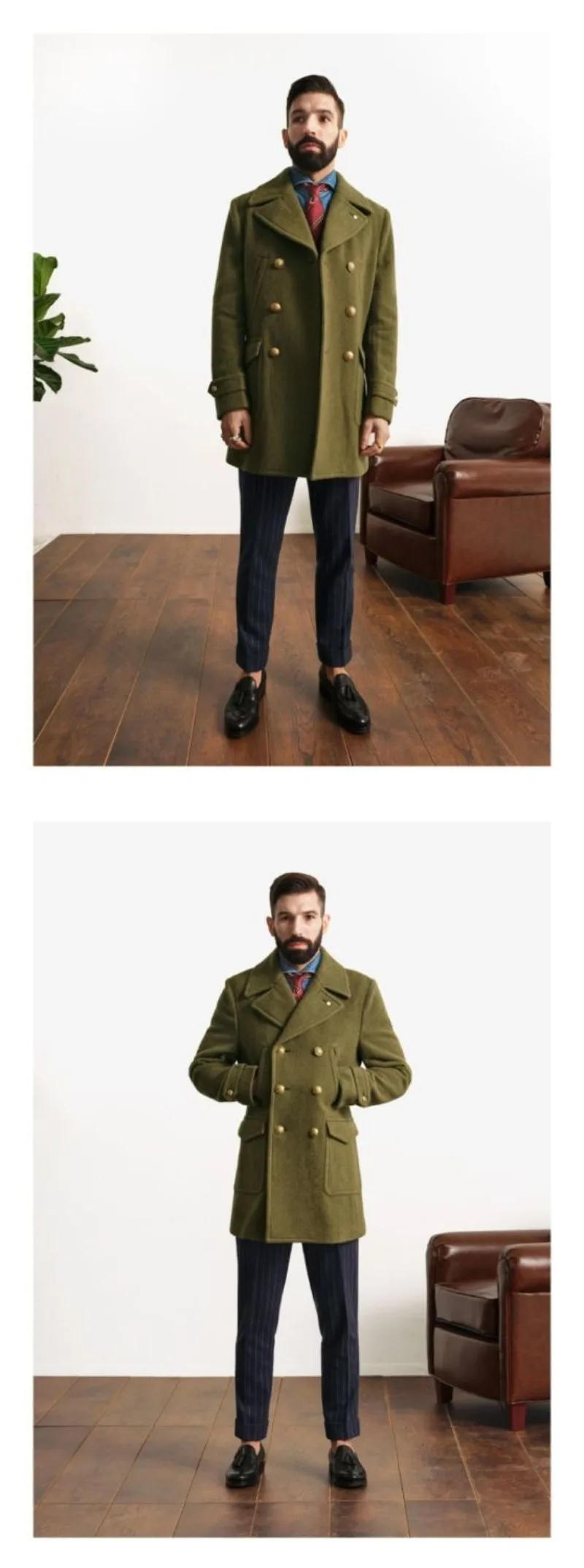 Description Picture 3 of itemMedium Length Coat New Minimalist Double Breasted Men Clothing British Autumn and Winter Long Sleeved Woolen Coat