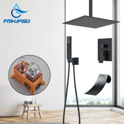 Matte Black Shower Faucet Set 3 Ways ABS Hand Spray Hot Cold Mixer System Rainfall Brass Shower Head Wall Mounted for Bathroom