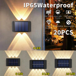 Solar Wall Lamp Outdoor Garden Lights Waterproof 10/8/6/4LED Up and Down Luminous Lighting For Fence Decoration Sunlight Light